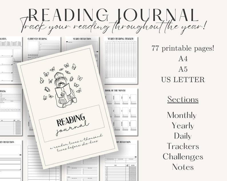 Book Reading Planner Bundle | Minimal Printable Reading Journal & Tracker