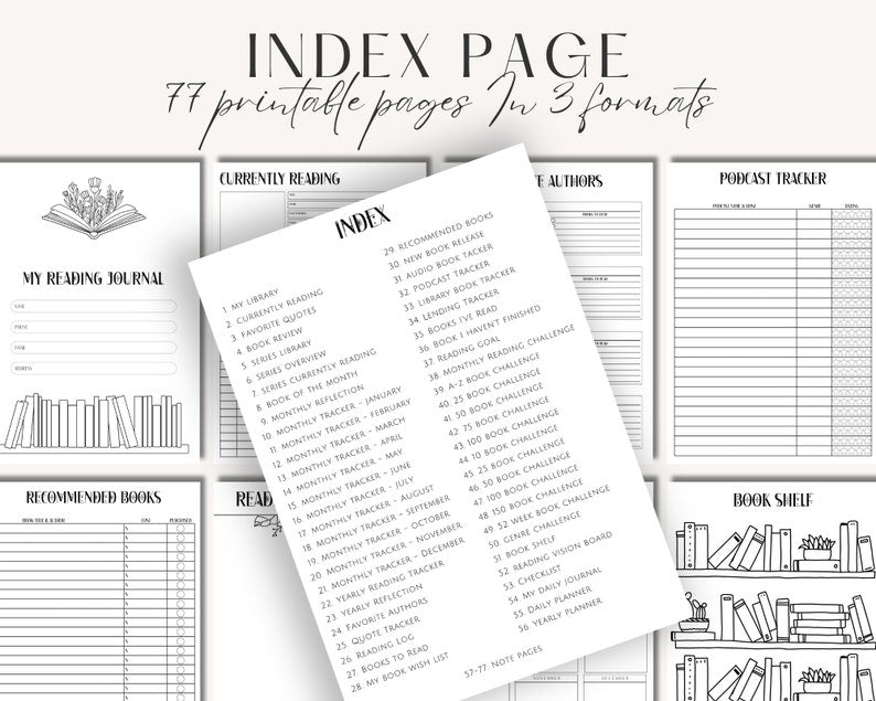 Book Reading Planner Bundle | Minimal Printable Reading Journal & Tracker