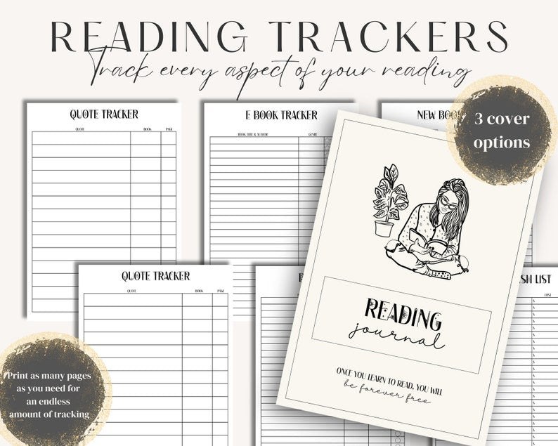 Book Reading Planner Bundle | Minimal Printable Reading Journal & Tracker