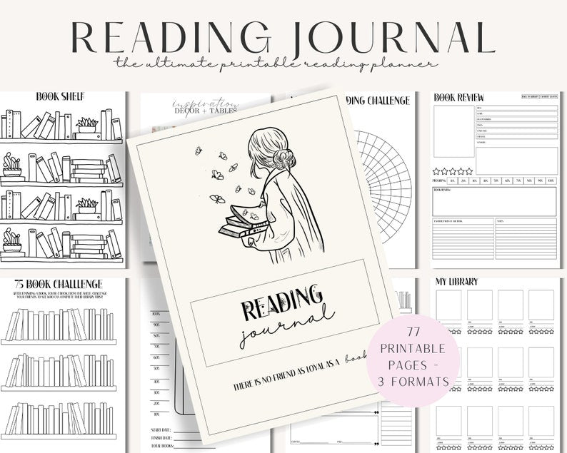 Book Reading Planner Bundle | Minimal Printable Reading Journal & Tracker