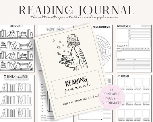 Book Reading Planner Bundle | Minimal Printable Reading Journal & Tracker